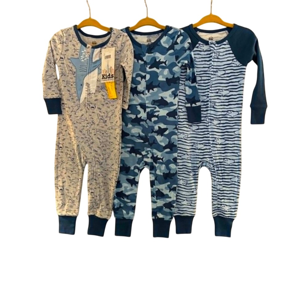 Kids Headquarters Shark Pajamas Baby 18M Blue New 3-Pack Union Suits
